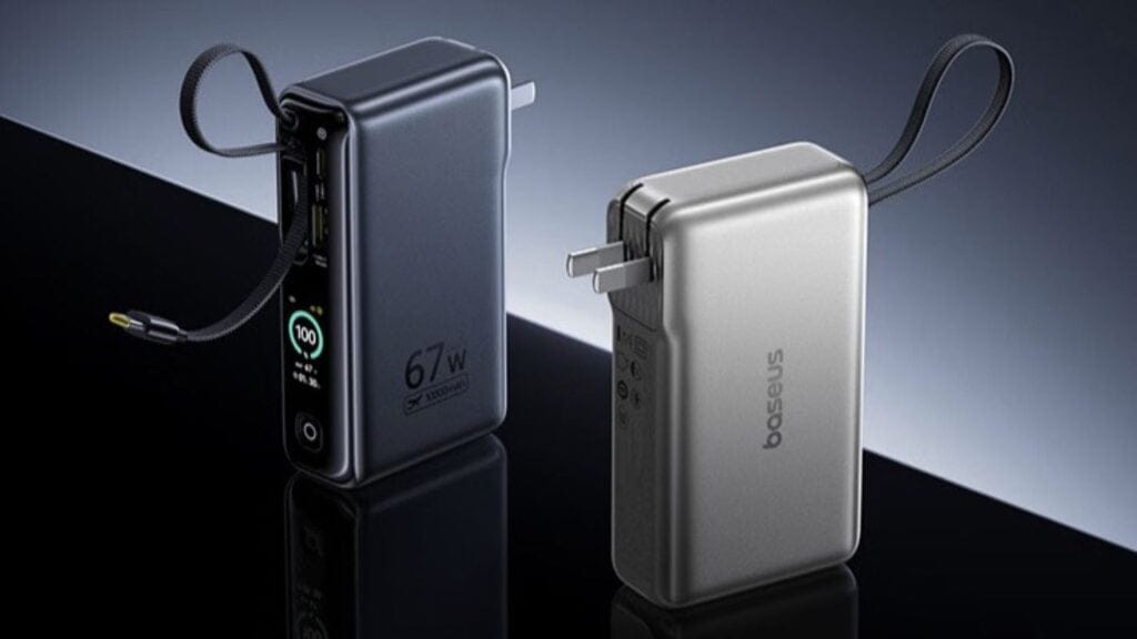 Baseus EnerGeek GT 21 power bank dan charger 2-in-1 tampak depan dengan layar digital (Photo: Gizmochina; Baseus)