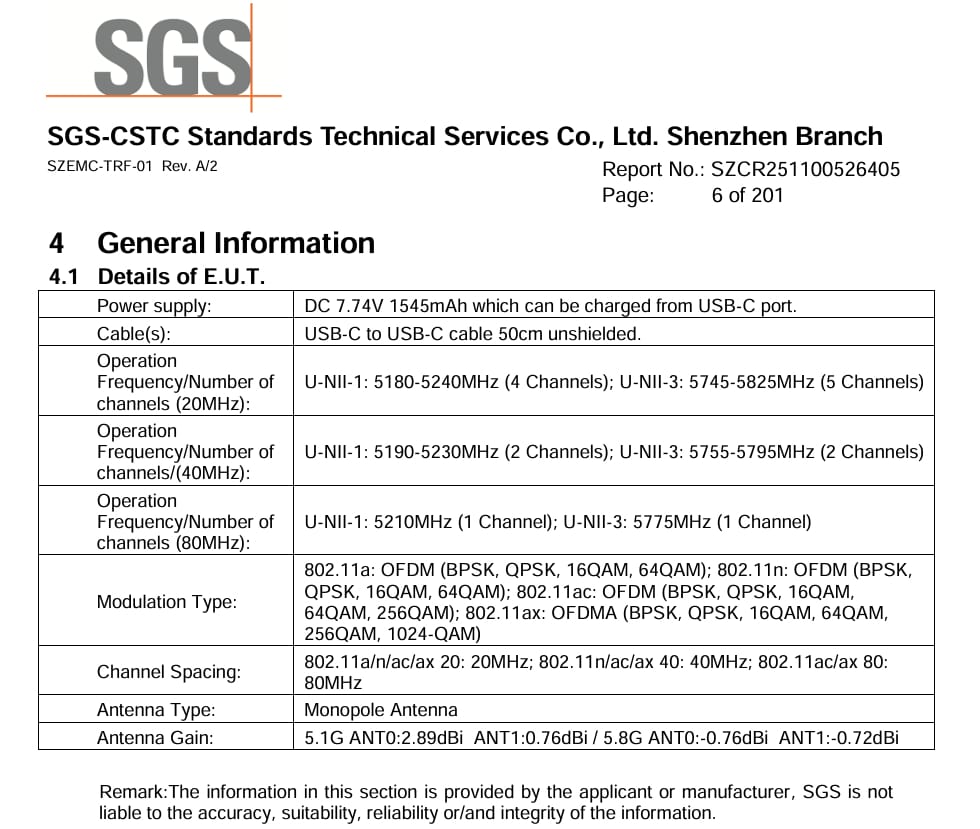 Detail Osmo Pocket 4 Pro baterai 1545mAh pada dokumen sertifikasi FCC (Photo: Gizmochina, FCC)