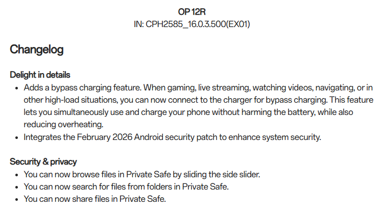 Fitur bypass charging OnePlus 12R di OxygenOS 16.0.3.500 (Photo: OnePlus)