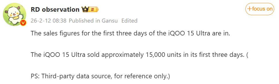iQOO 15 Ultra tampak depan dengan layar 2K 144Hz (Photo: iQOO, Digital Chat Station) iQOO 15 Ultra tampak depan dengan layar 2K 144Hz (Photo: iQOO, Digital Chat Station)