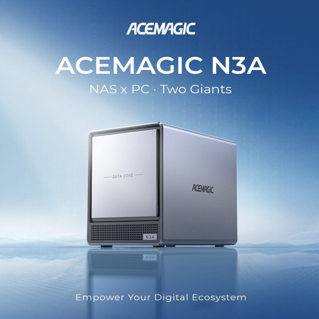 N3A NAS mini PC dengan empat bay SATA dan dua M.2 NVMe (Photo: Acemagic, AMD)