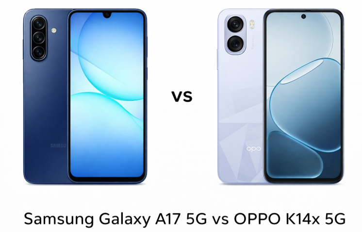 Perbandingan Samsung Galaxy A17 5G dan OPPO K14x 5G dengan fokus layar (Photo: Samsung, OPPO)