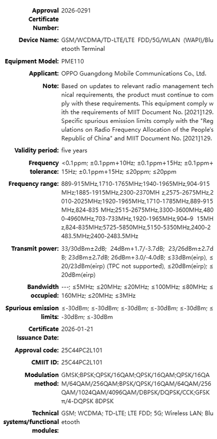 PME110 dan PMH110 sertifikasi SRRC untuk Find X9s (Photo: Gizmochina)
