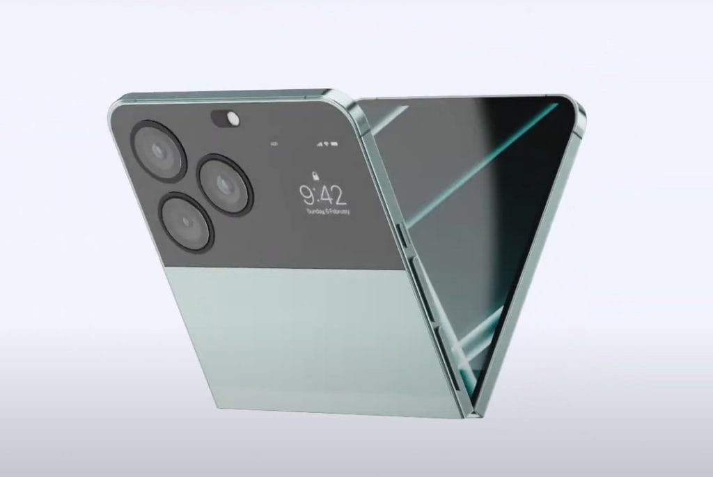 Prototipe iPhone Flip foldable menampilkan desain clamshell dan portabilitas (Photo: Apple, Bloomberg)