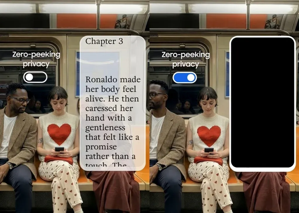 Samsung Galaxy S26 Ultra Privacy Display memperlihatkan mode Zero-peeking privacy (Photo: Samsung; Gizmochina) Samsung Galaxy S26 Ultra Privacy Display memperlihatkan mode Zero-peeking privacy (Photo: Samsung; Gizmochina)