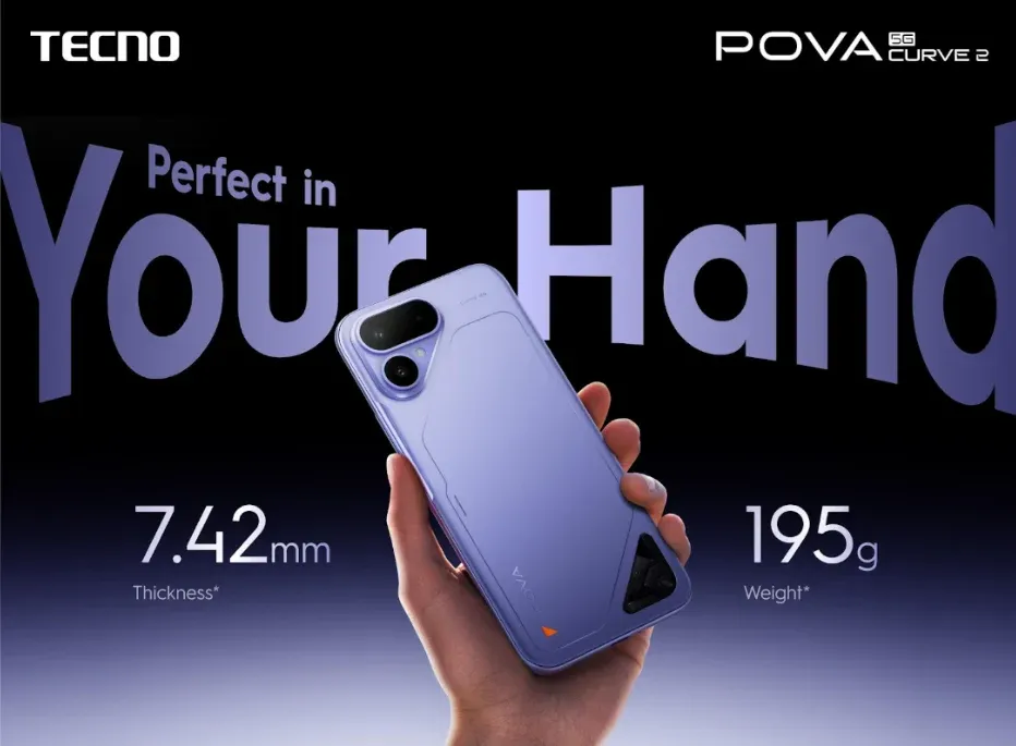 Tampak belakang POVA Curve 2 dengan modul kamera dan warna Mystic Purple (Photo: TECNO, MediaTek)