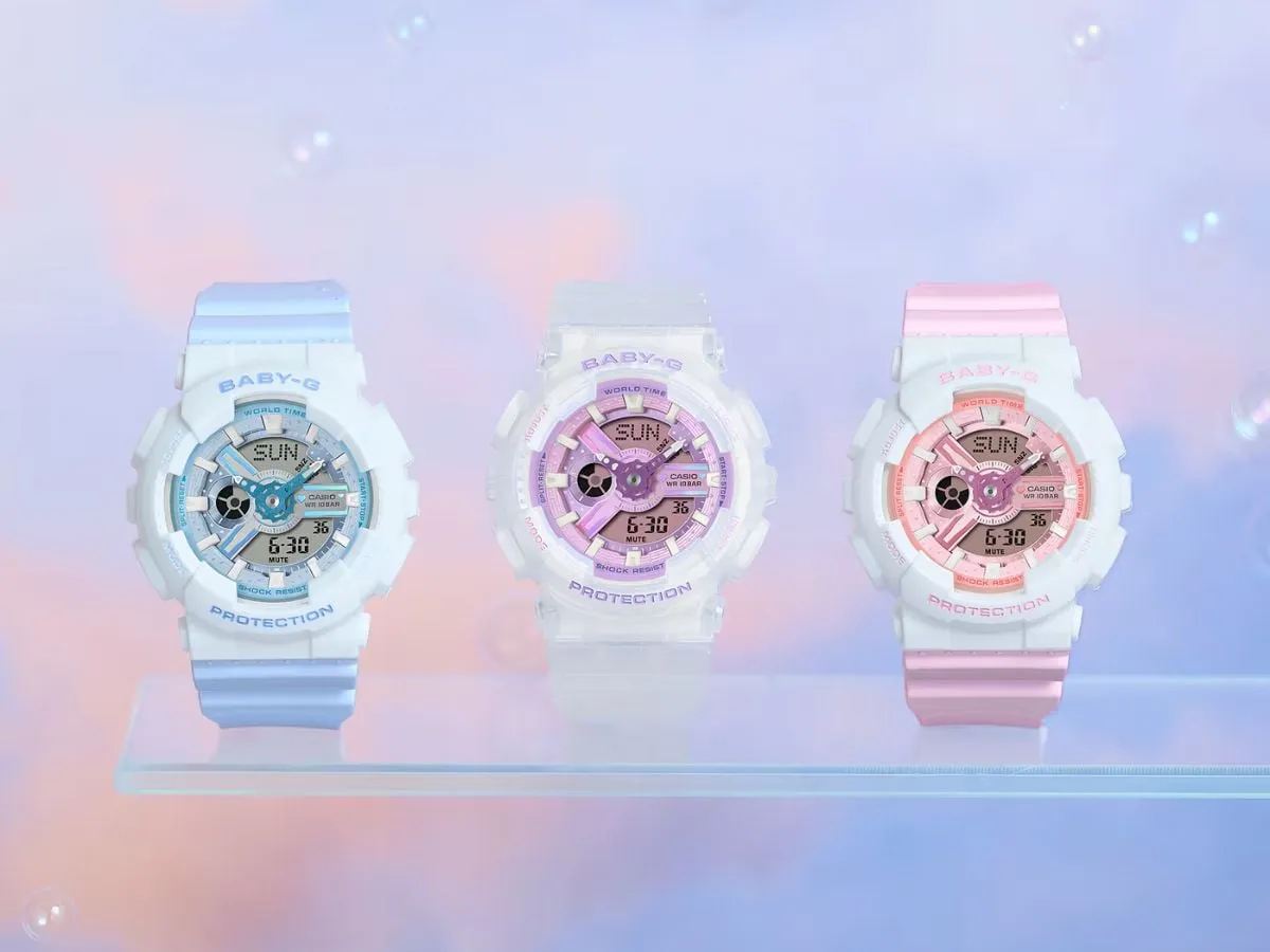 Casio Baby-G warna pastel dengan strap transparan, desain modis yang tetap fungsional (Photo: Gizmochina)