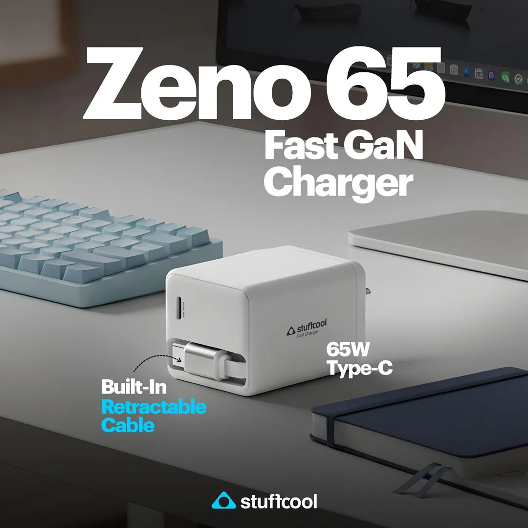 Zeno 65: Charger GaN 65W Dengan Kabel Retractable Untuk Smartphone dan Laptop (Photo: Gizmochina, Stuffcool)